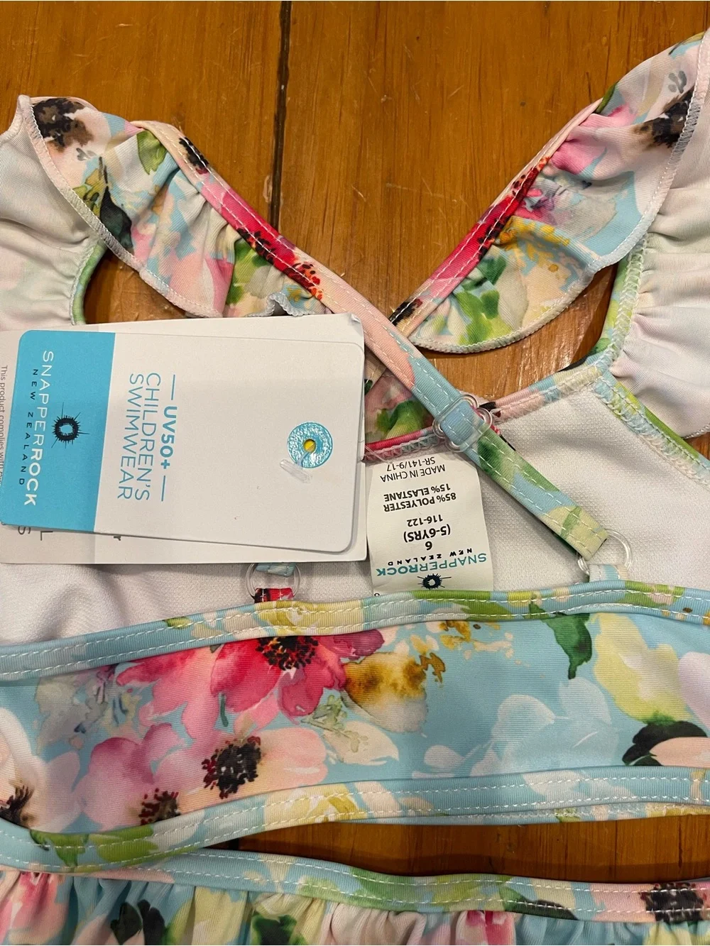 Snapper Rock Girls Floral Ruffle Bikini - Light Blue, Pink, Green